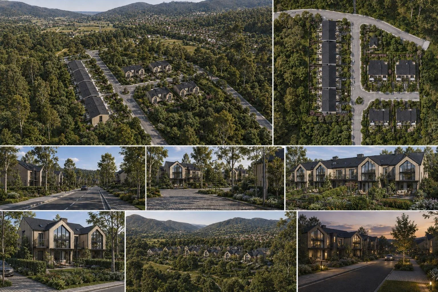 Vista aérea de una propuesta residencial integrada en el entorno
